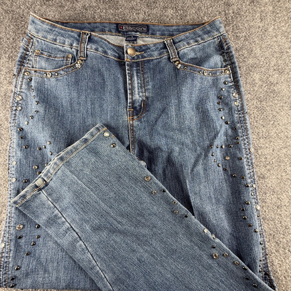 Baccini Blues Womens Rhinestone Studded Y2K Blue Denim Jeans Size 10 Medium Wash